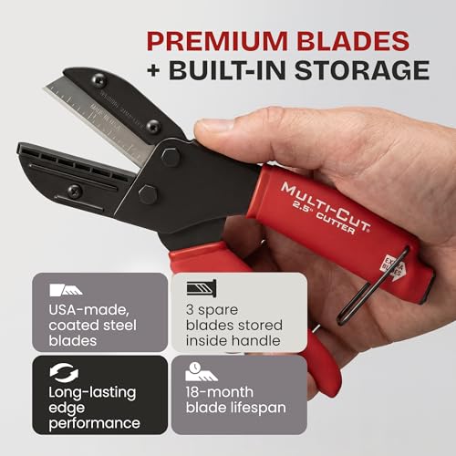 Image of Ronan Multi-Cut Industrial Cutter - Heavy-Duty Blade for Plastic, Rubber, Wood, Leather & More - Replaceable Blades, Safety Lock, Ergonomic Grip, 3 Extra Blades Included (Pack of 2)