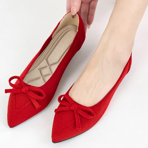 Image of Ablanczoom Ballet Flats Shoes for Women: Dressy Pointed Toe Bow Knit Flats Comfortable Slip On Work Business Casual Shoes
