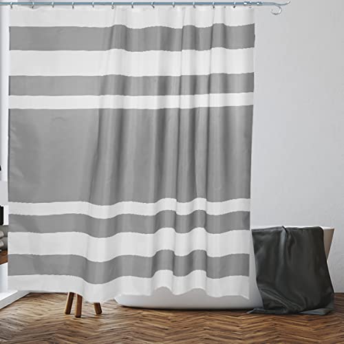 VIROSA White & Grey Stripes Shower Curtain for Bathroom Anti Mould, Mildew Resistant | Size 28 x18 X 5 cm | Water Repellent Fabric | 100% Polyester