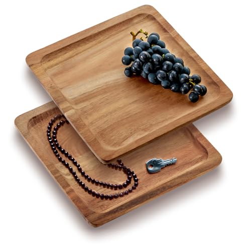 com-four® 2X Tablett-Set aus Akazienholz - quadratische Deko-Bret...