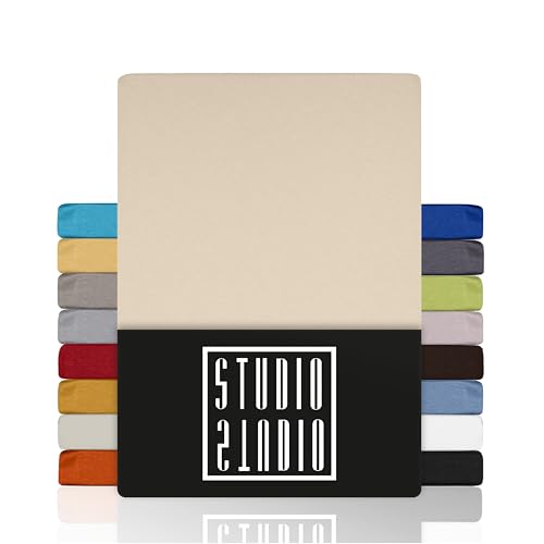 STUDIO Drap-Housse 140x200cm – Jersey 100 % Coton Peigné – Crème – Certifié Oeko-TEX – Infroissable, Extensible – pour Matelas 15–25 cm