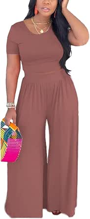 HBQ Women 2 Piece Outfits Backless Crop Tops Wide Leg Pants, Summer Lounge Sets, Casual Sweat Suits
