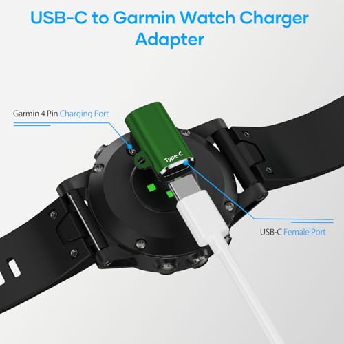 Adapter kabla ładowania USB C do Garmin Watch 4 Pack,Złącze Kabla Danych typu C do Garmin Fenix 8 7 6 Pro Solar,Vivoactive 6 5 4S,Venu 4 3 3S SQ,Forerunner 165/55/970/965/265/170/70,Epix 2 Zielony