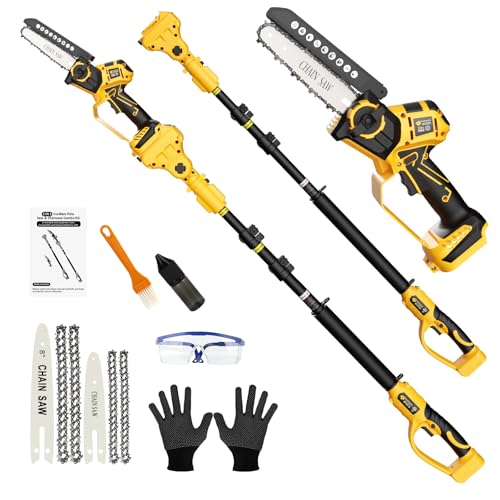 3-in-1 Cordless Chainsaw & Pole Saw Set, 6"/8" Inch, Compatible with DeWalt 20V MAX Battery, 1200W Brushless Motor, Electric Pole Saws for Trimming & Pruning (Tool Only)