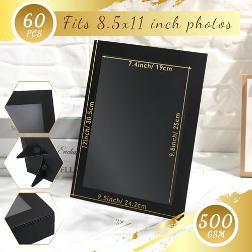 Tatuo 8.5 x 11 Paper Picture Frames Document Horizontal Paper Award Certificate Holders Display Gallery Wall Frame Art with Easel Photo Certificates Degree Diplomas(Black,50 Pcs)