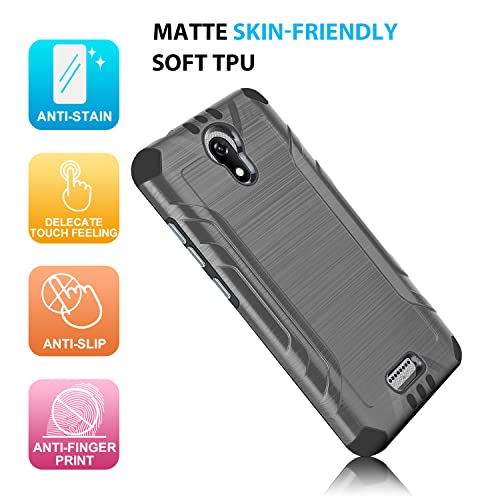 Tjs Compatible With At&T Calypso (U318Aa)/Calypso 2/Cricket Vision 3/Cricket Debut Case, With Tempered Glass Screen Protector Magnetic Support Shockproof Metallic Brush Finish Phone Case (Gray) #TOP5