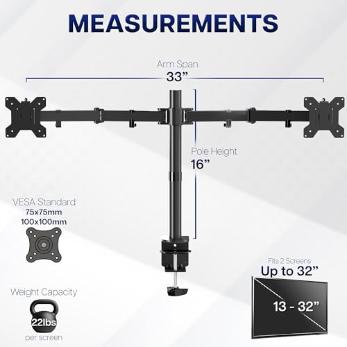 Image of VIVO Dual Monitor Desk Mount, Heavy Duty Fully Adjustable Stand, Fits 2 LCD LED Screens up to 32 inches and 22 lbs Each, Black, STAND-V032