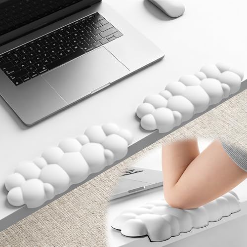 Laborio Elbow Pad for Desk L-Shaped Desk Edge Arm Rest Cloud Wrist Rest Non-Slip Memory Foam Wrist Pads 2-Pack White Wrist Support for Keyboard Mouse Laptop