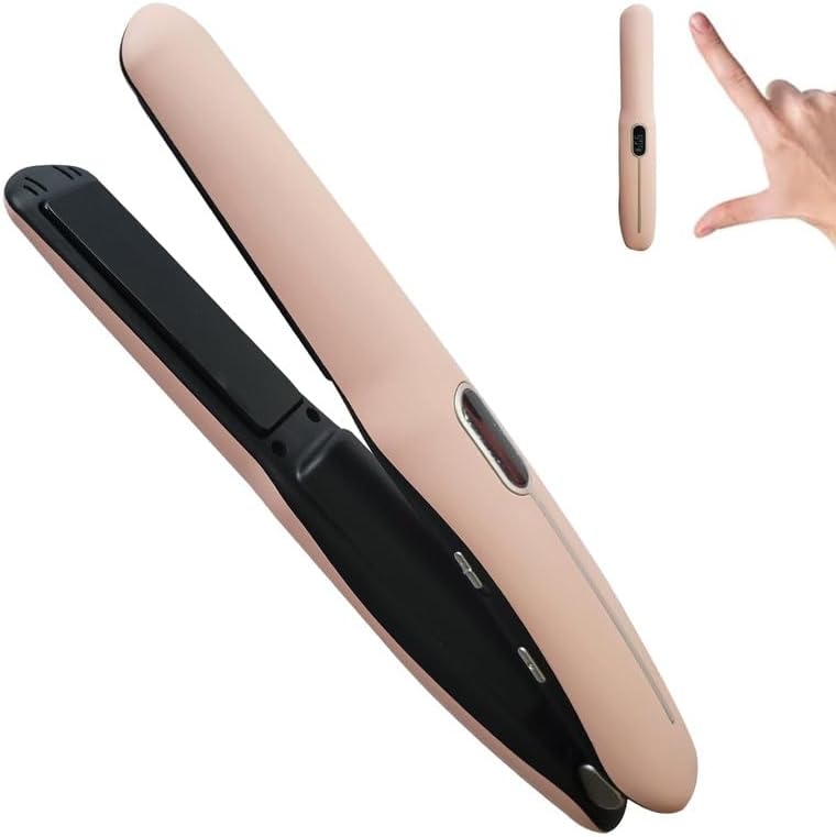 Cordless Hair Straightener and Curler 2 in 1 Portable Flat Iron Wireless Hair Straightener for Travel, USB-C Rechargeable 4800 mAh Battery Fast Heating Pink