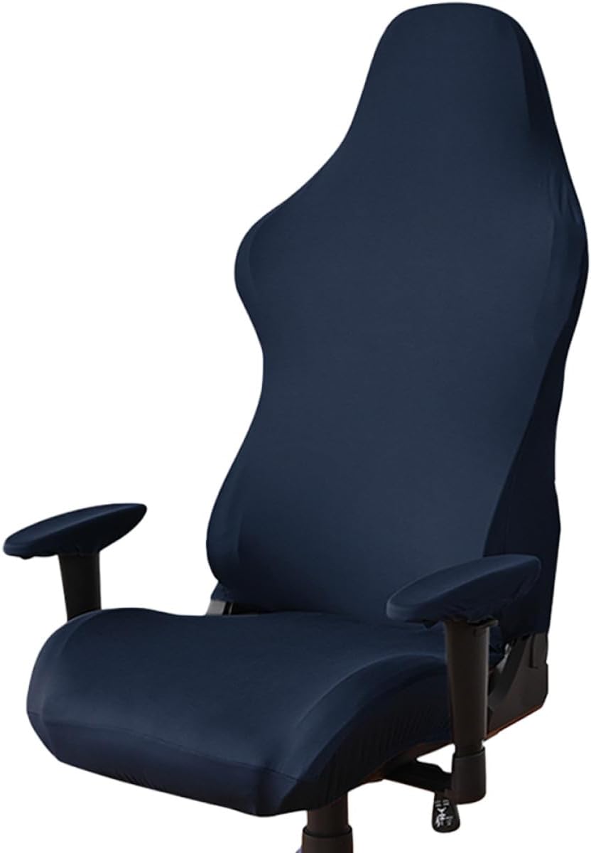 TOYANDONA Gaming Chair Cover Protector for Computer Room, Stretchable Milk Silk All-Around Slipcover, Dustproof Dark Blue Chair Slipcover Set for Office and Internet Cafe