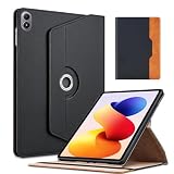 360°Drehbar Hülle für Xiaomi Redmi Pad 2 Pro 2025 / Redmi Pad Pro 12.1 Zoll 2024,Tablet Cover Stoßfest Anti-Fingerabdruck，Premium Leder Folio Standabdeckung mit Dokumententasche,Schwarz