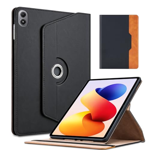 360°Drehbar Hülle für Xiaomi Redmi Pad 2 Pro 2025 / Redmi Pad Pro 12.1 Zoll 2024,Tablet Cover Stoßfest Anti-Fingerabdruck，Premium Leder Folio Standabdeckung mit Dokumententasche,Schwarz
