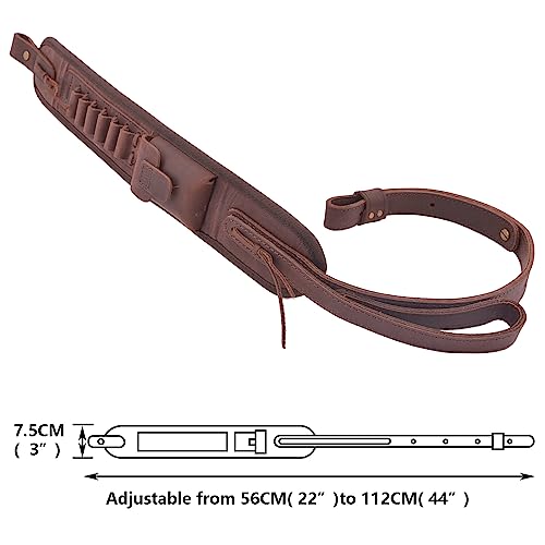 Leather Ammo Holder Rifle Sling Hunting Gun Strap for 30/30 .357 .45 .45-70 .22 12GA 20GA (Coffee with Swivels, .357 .30-30 .35 .38)