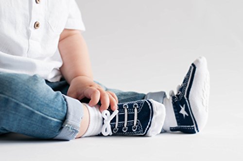 Baby Boy Socks With Sneaker Shoe Look-Non-Slip Gripper Soles-3 Or 6 Pairs-Cotton-Gift Packaged-Baby Shower-Faux Shoelaces #TOP5