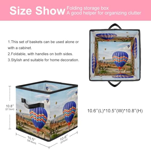 Cube de rangement en tissu avec motif montgolfières et poignées intégrées - 3