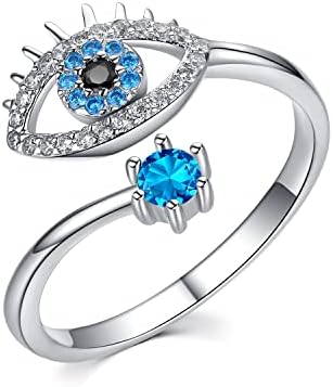 Evil Eye Rings 925 Sterling Silver Lucky Adjustable Birthstone Ring Evil Eye Jewellery for Wome Girls Women Kids