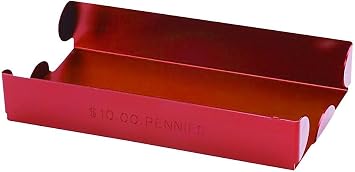 CONTROLTEK Metal Coin Tray, Pennies, Stackable, 3.5 X 10 X 1.75, Red