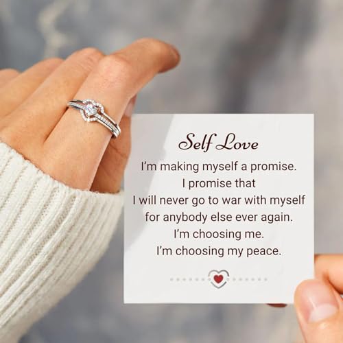 ZCVFA I Choose Me Layered Heart Rings, S925 Self-Love Heart Rings Remind You That Self-Love Is The Best Kind Of Love Inspirational Encouraged Ring Jewelry Gift for Women Daughters(Silver 6) by ZCVFA - Used condition - Image 6