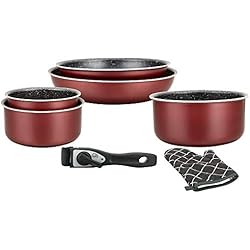 Cacerolas De Marmol Juego de cacerolas de inducción, juego de cacerola y sartenes para todo tipo de fuegos, juego de cocina de 7 elementos ´´especial para cocinar´´ con ollas y sartenes revestidos de mármol y mango