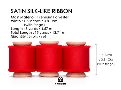 Vitalizart Red Silky Satin Ribbon, 1.5'' x 15 Yard with Wooden Spool - Image 2