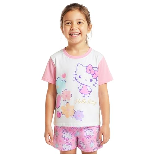 Get Trend Hello Kitty Pijama Niña 5 14 Años, Conjunto 2 Piezas Camiseta Manga Corta Y Pantalón Corto, Pijama Verano, Ropa de Niña (9 10 Años, Blanco/Rosa Hello Kitty)