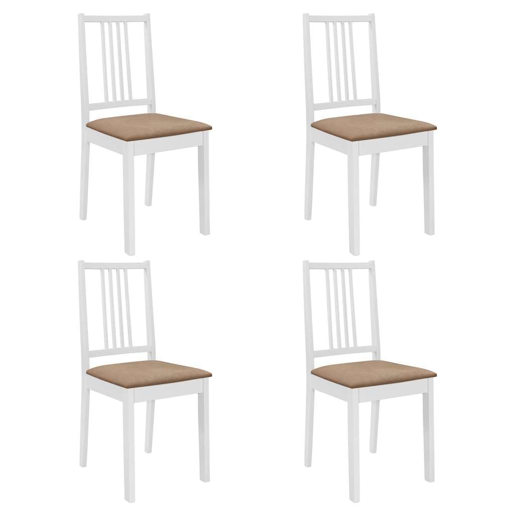 Set da pranzo in MDF bianco con legno massiccio di gomma, tavolo da pranzo 120 x 75 cm e 4 sedie con cuscini per sala da pranzo, cucina, soggiorno, set di mobili moderni salvaspazio per