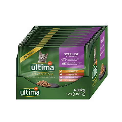 ULTIMA sachet repas Chat Stérilisé Poulet, Dinde, Bœuf & Agneau - 12 Multipacks x 4x85 g