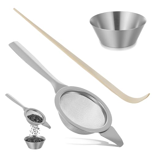 2.2 Mini Matcha Sifter Set 30 Fine Mesh Matcha Strainer with Handle and Base Stainless Steel Small Tea Strainer for Loose Tea Coffee Cocktail(Silver)