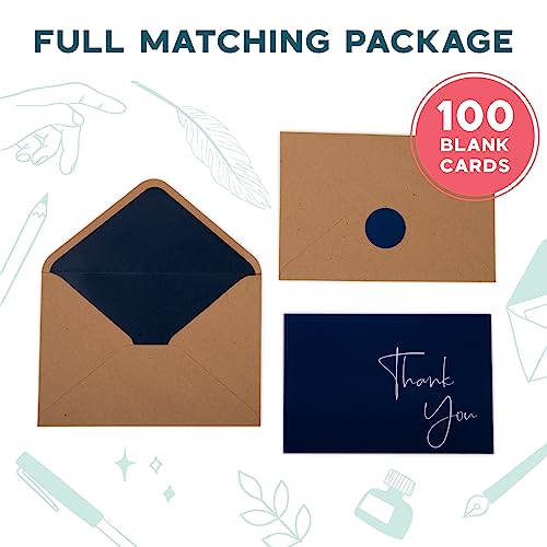 Vns Creations 100 Pack Thank You Cards With Envelopes & Stickers - Classy 4X6 Blank Thank You Cards Bulk Box Set - Large Thank You Notes For Wedding, Small Business, Baby & Bridal Shower (Navy Blue) #TOP2