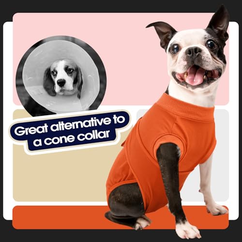 Image of FUAMEY Dog Recovery Suit Male,Dogs Surgery Neuter Suits Puppy Spay Shirts for Female Protect Dog's Skin Anti Licking Abdominal Wounds Doggie Onesie Pet Bodysuit Alternative to Cone Orange XS