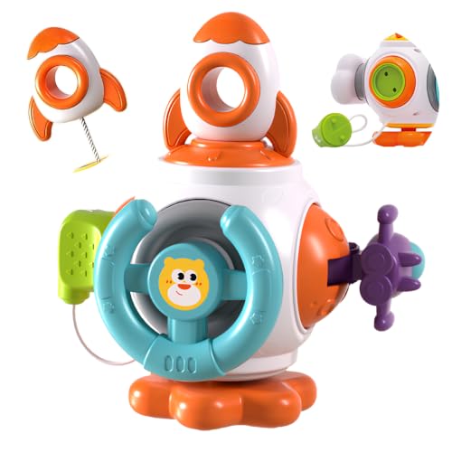 Cubo de Atividades Bebe Kidino 6 em 1 Brinquedo Montessori Sensorial com Foguete, Volante e Sons - Cubo Sensorial Educativo e Portátil - Brinquedo Sensorial 6 Meses a 1 Ano