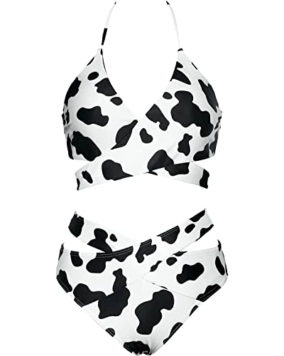 Holipick Conjunto de biquíni de duas peças para mulheres, cintura alta, push up, frente única, cruza