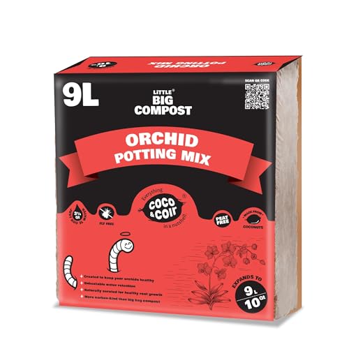Coco & Coir Orchid Potting Mix | Peat-free Orchid Compost/Orchid Bark Replacement with Orchid Feed | Repotting All Orchid Plants (9L)