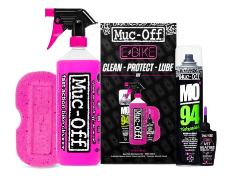 Muc-Off eBike Reinigen, Schützen und Schmieren Kit – Essentials zum Reinigen, Schützen und Schmieren Ihres E-Bikes – Enthält Muc-Off Fahrradreiniger, MO-94 und Kettenschmiermittel