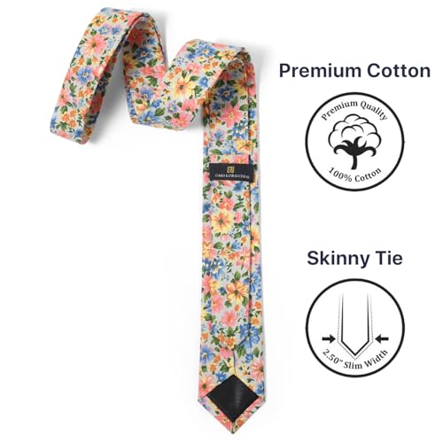 Image of Parquet Mens Floral Tie | Cotton Printed Skinny Necktie for Wedding | Spring & Summer