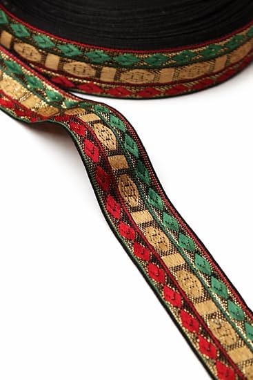 Image of Banarasi Silk Border Lace for Saree, Dupatta, Lehenga, Suit, Blouse & Home Furnishing, Crafting DIY (Green Red Gold, 9 Meters x 2 Inch)