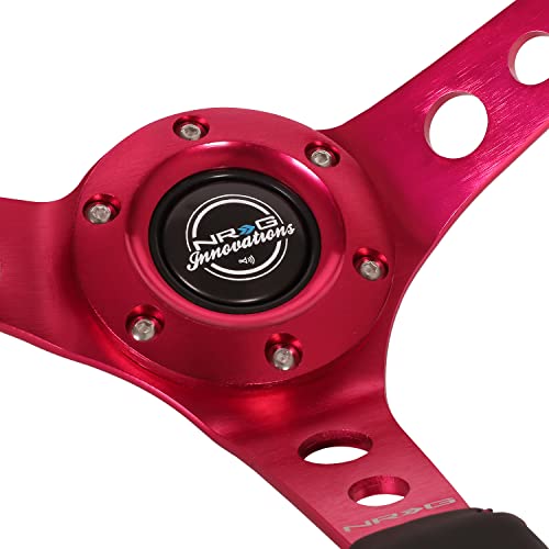 Image of NRG Innovations NRG-RST-006FH Reinforced Steering Wheel 350mm Sport Steering Wheel (3 inch Deep), Black Leather Fushia Center Mark with Fushia Stitching, Fushia Center Spoke