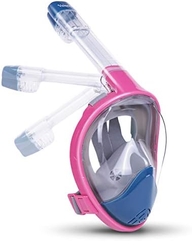Vaincre 180° Foldable Full Face Snorkel Mask with Panoramic View Anti-Fog,Anti-Leak with Adjustable Head Straps-See Larger Viewing Area Than Traditional Masks (Foldable Panoramic Pink, S/M)