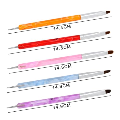 5Pcs Double End Nail Art Brush with Dotting Tool Professional Nail Carving Pens for Acrylic UV Gel Painting Easy to Use Durable Brush Tips Ball Styluses - Thumbnail 3