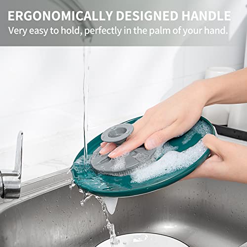 Silicone Sponge, BEAUTAIL Non-Scratch Scrub Sponge, For Washing Dishes and Kitchen, Long Lasting Reusable Dish Cleaning Scrubber, Suction Up Hang Design, Easy to Hold, 1 Pack, Gray