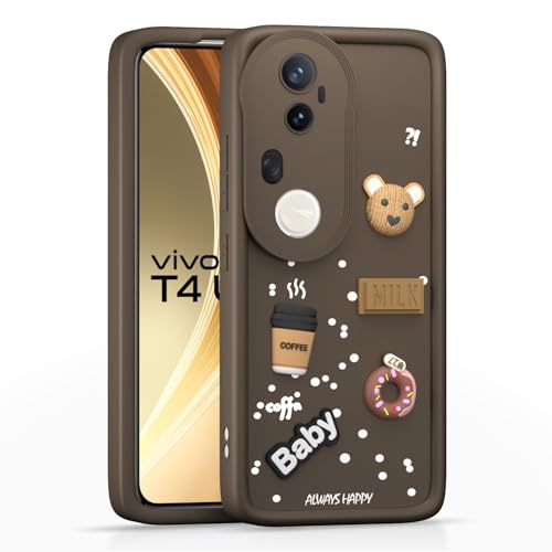 Image of Pikkme Back Cover for Vivo T4 Ultra 5G | Cute Fun Cartoon 3D Bear Silicone Full Body Protection Bumper Case (Brown)