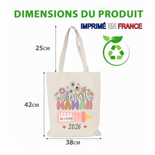 HALUMI Maman en cours Sac Tote Bag Future Maman Annonce Grossesse Cadeau Enceinte Grand Sac 42x38cm – vue 6