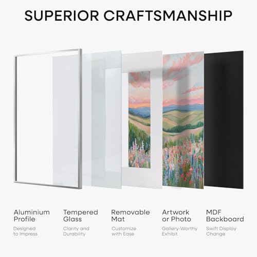 Image of Homeforia 22.375x34 Silver Puzzle Frame, High End Metal 22.375 x 34 Picture Frames without Mat, 34x22.375 Thin Poster Frame for Wall, 22.375by34 Puzzle Print Frames, Tempered Glass, Wall Kit, Set of 1
