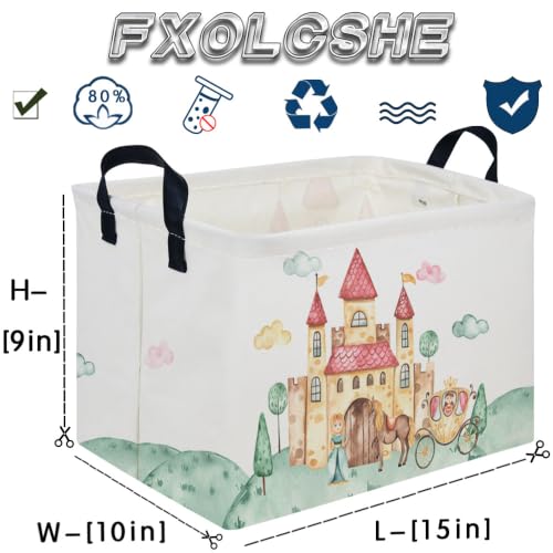 Image of Rectangular Pink Princess Storage Basket,Cute Basket for with Handles for Room Decor,Gift Baskets,Girl pink room decor(Watercolor castle)