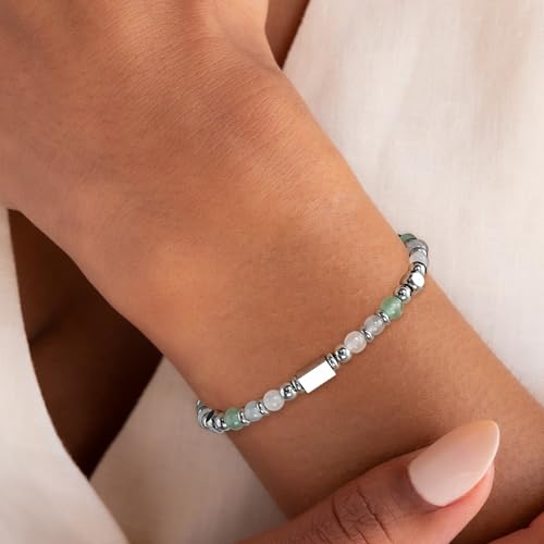 Image of Natural Healing Crystal Bracelet for Women, Triple Protection Anxiety Relief New Beginnings Good Luck Empath Protection Jewelry Gift for Friends Daughter Mom 6.5+1.8 Inches