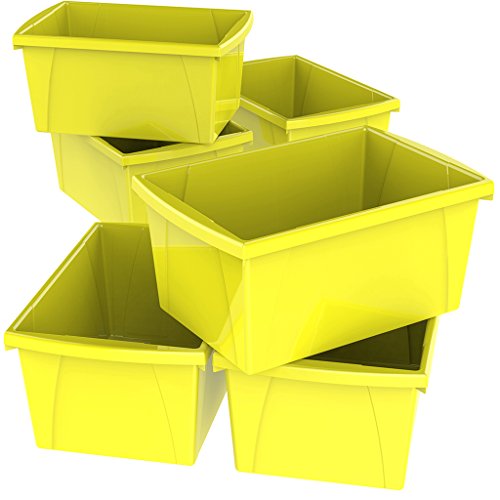 Image of Storex 5.5 Gallon Storage Bin - Plastic Classroom Organizer for Books and Supplies, Yellow, 6-Pack (61484F06C)