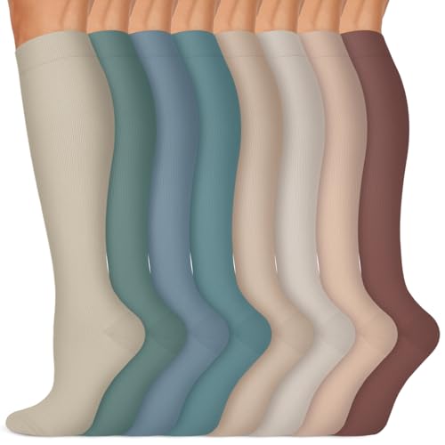 Image of 7 Pack Copper Knee High Compression Socks For Men & Women - Best For Running,Athletic,Medical,Pregnancy and Travel -15-20mmHg