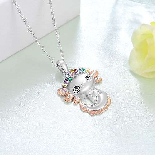 Highland Cow/Axolotl/Goat/Panda/Giraffe/Raccoon Necklace 925 Sterling Silver Animal Pendant Necklace with Colored Zircon Animal Jewelry Gift for Girls Women Daughter2