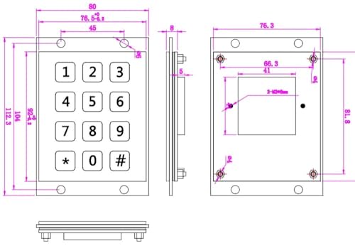 Teclado numérico industrial resistente de 12 teclas planas tipo matriz 6