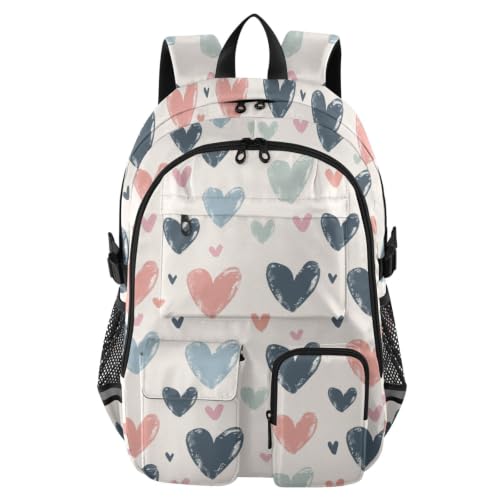 Mochila para portátil de 17.5 pulgadas escolar en rosa y azul con diseño de corazón unisex
